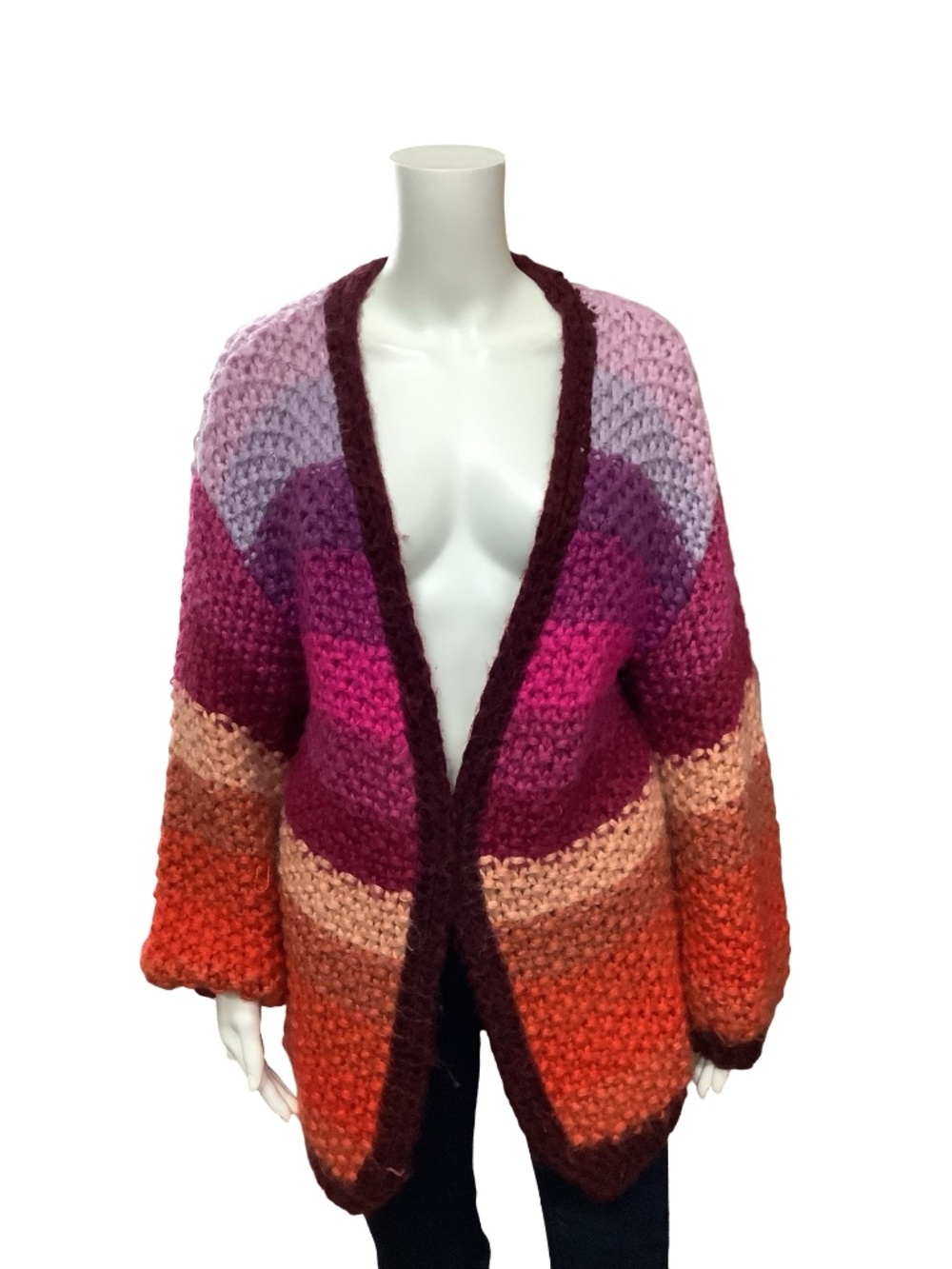Frnch Paris Strip Print Open Front Cardigan Size: OS